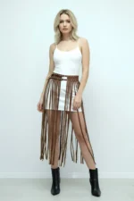 Brown Skirt, Long, Tasseled, Stud Detail, Buckle Closure - SH637 - Image 6