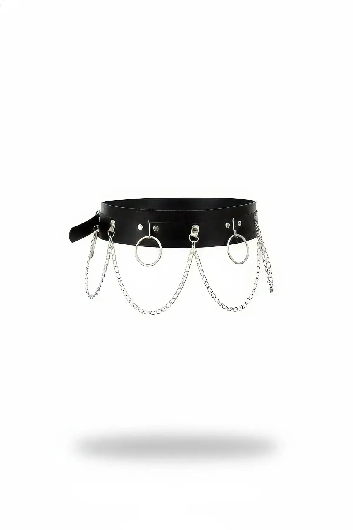 Black Women's Belt with Chain Detail, Thick Waist Accessory - SH639