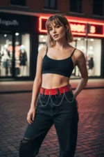 Red Women's Belt with Chain Detail and Thick Link Waist Accessory - SH639 - Image 3