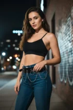 Black Women's Belt with Chain Detail and Ring Waist Accessory - SH639 - Image 2