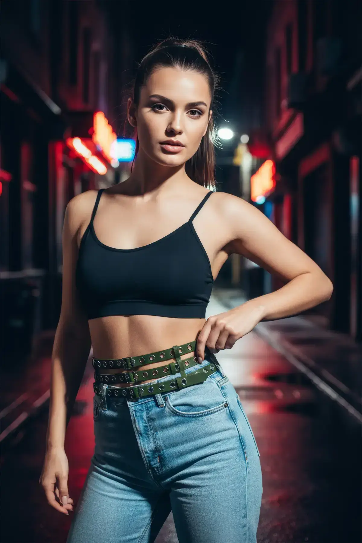 Khaki Women's Belt Double Row Metal Loop Waist Accessory - SH641