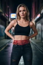 Red Women's Belt with Triple Ring Detail, Thin Waist Belt - SH641 - Image 3