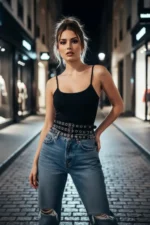 Black Women's Belt with Multi-Row Metal Buckle Body Accessory - SH641 - Image 2