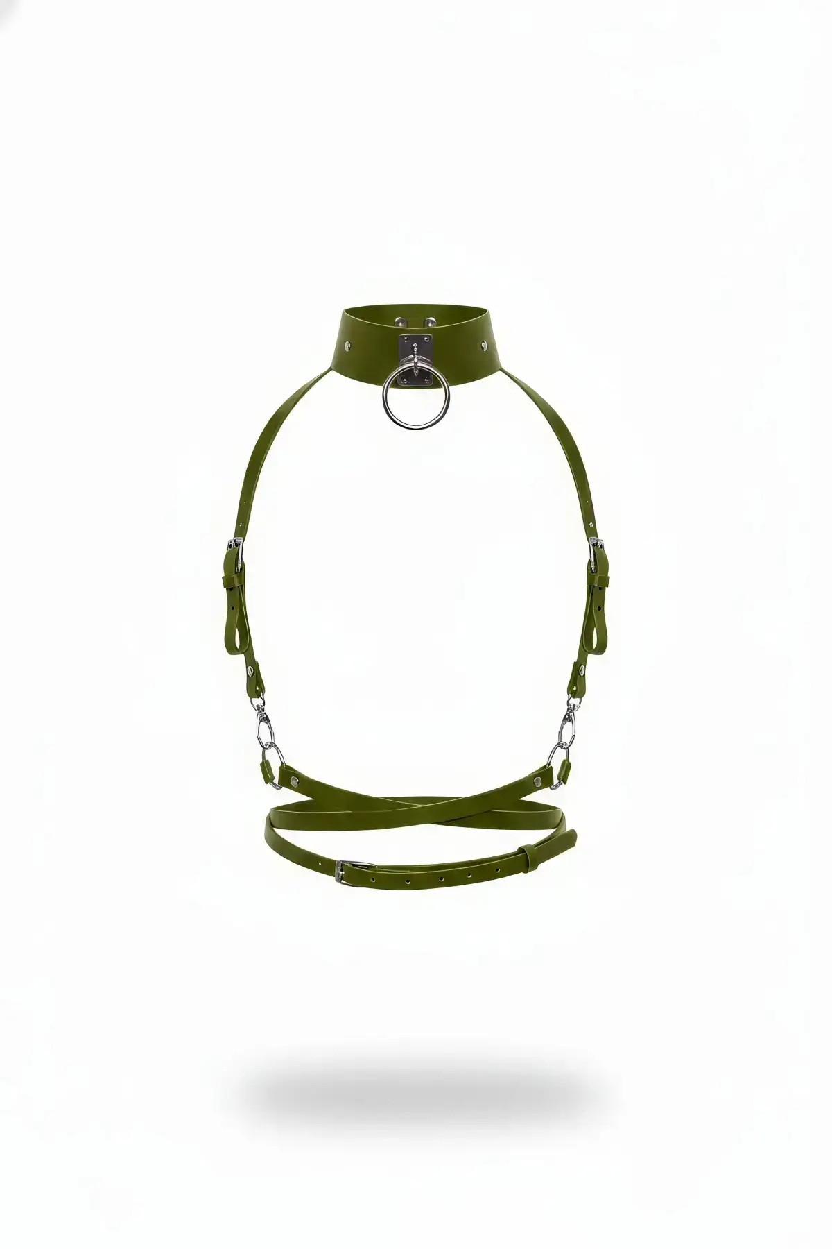 Khaki Women's Belt with Studded O-Ring Detail Leather Body Accessory - SH644