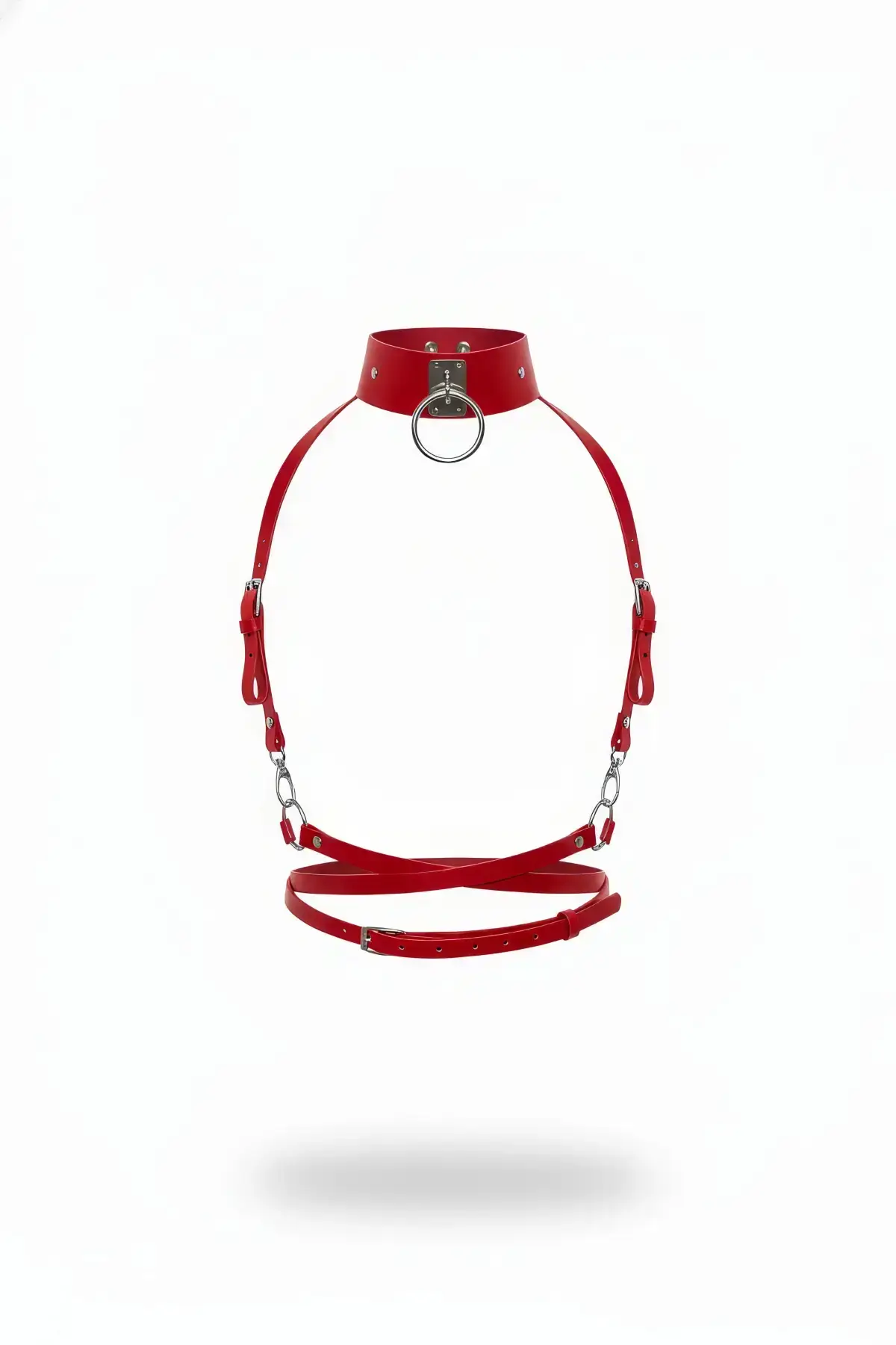 Red Women's Belt with Metal Ring Detail and Chain Body Accessory - SH644