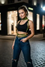 Khaki Women's Belt with O-Ring Detail, Cross-Tie Body Accessory - SH644 - Image 3