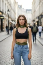 Khaki Women's Belt with O-Ring Detail, Cross-Tie Body Accessory - SH644 - Image 5