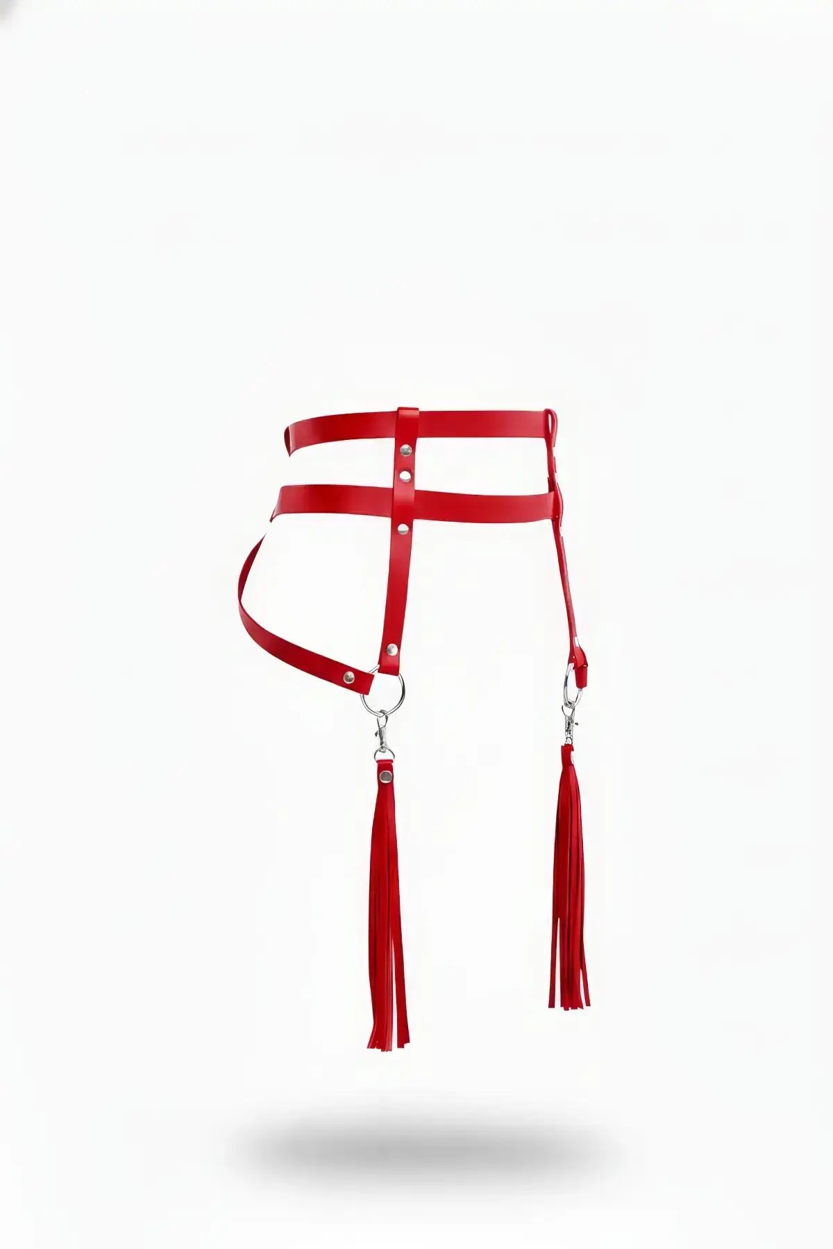 Red Women's Belt with Tassel Detail, Multiple Straps, Leather - SH645