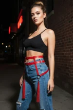 Red Women's Belt with Tassel Detail and Ring Buckle - SH645 - Image 3