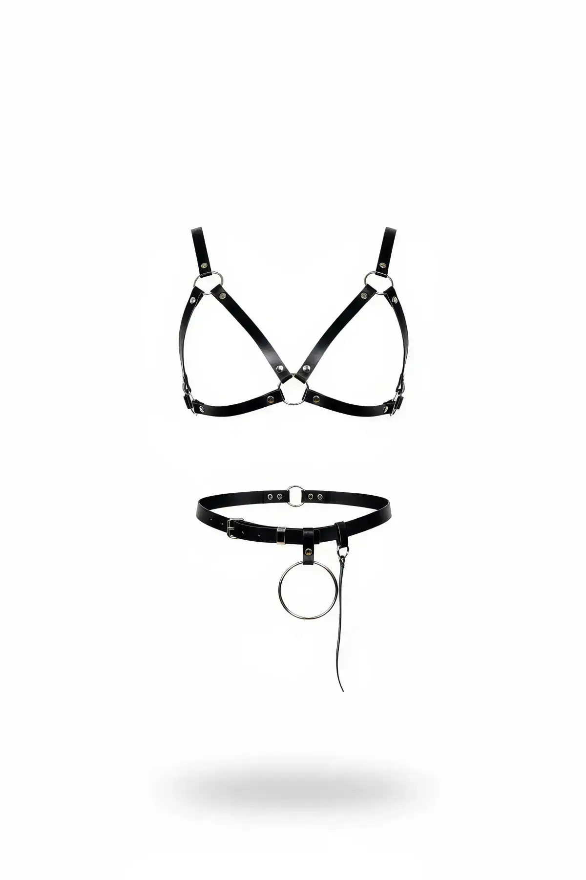 Black Women's Belt, Faux Leather, Adjustable Waist Accessory with Ring Detail - SH651