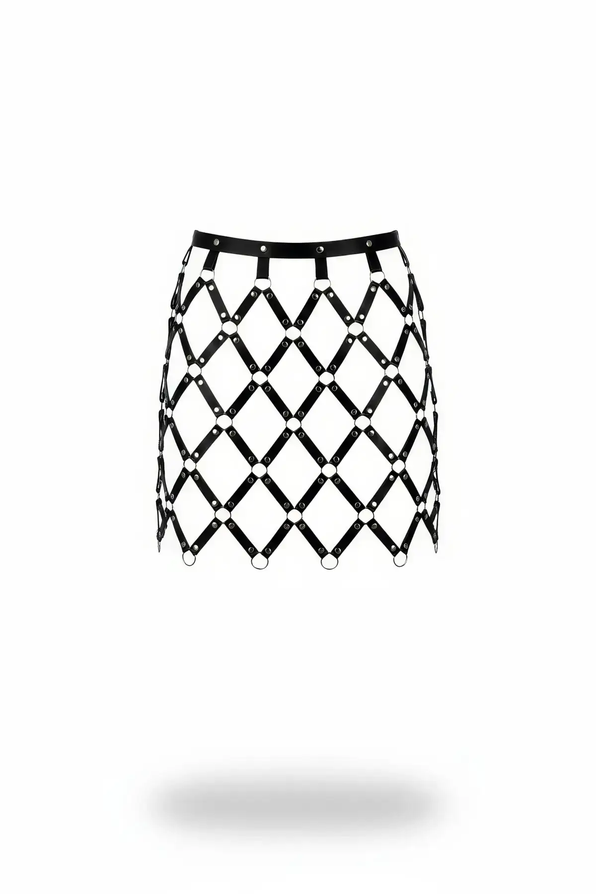 Black Women's Skirt with Ring Detail, Cage Pattern, Mini Skirt - SH694