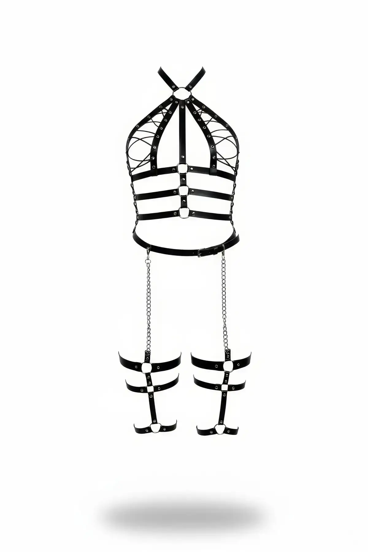 Black Garter Harness with Chain Detail, Halter Neck - SH698