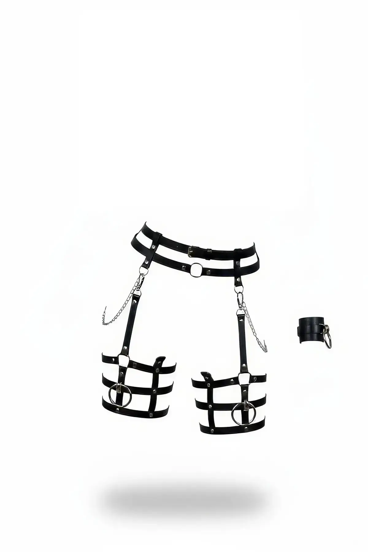 Black Garter Harness with Leather Chain Detail, Waist and Leg Accessory - SH699