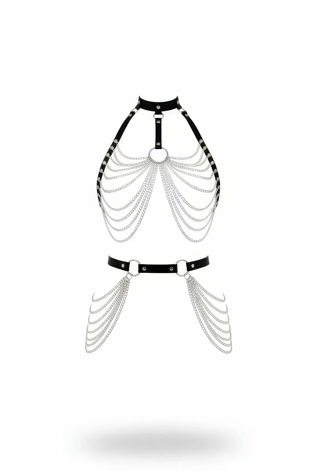 Black Women's Belt with Chain Detail, Faux Leather Body Accessory - SH701