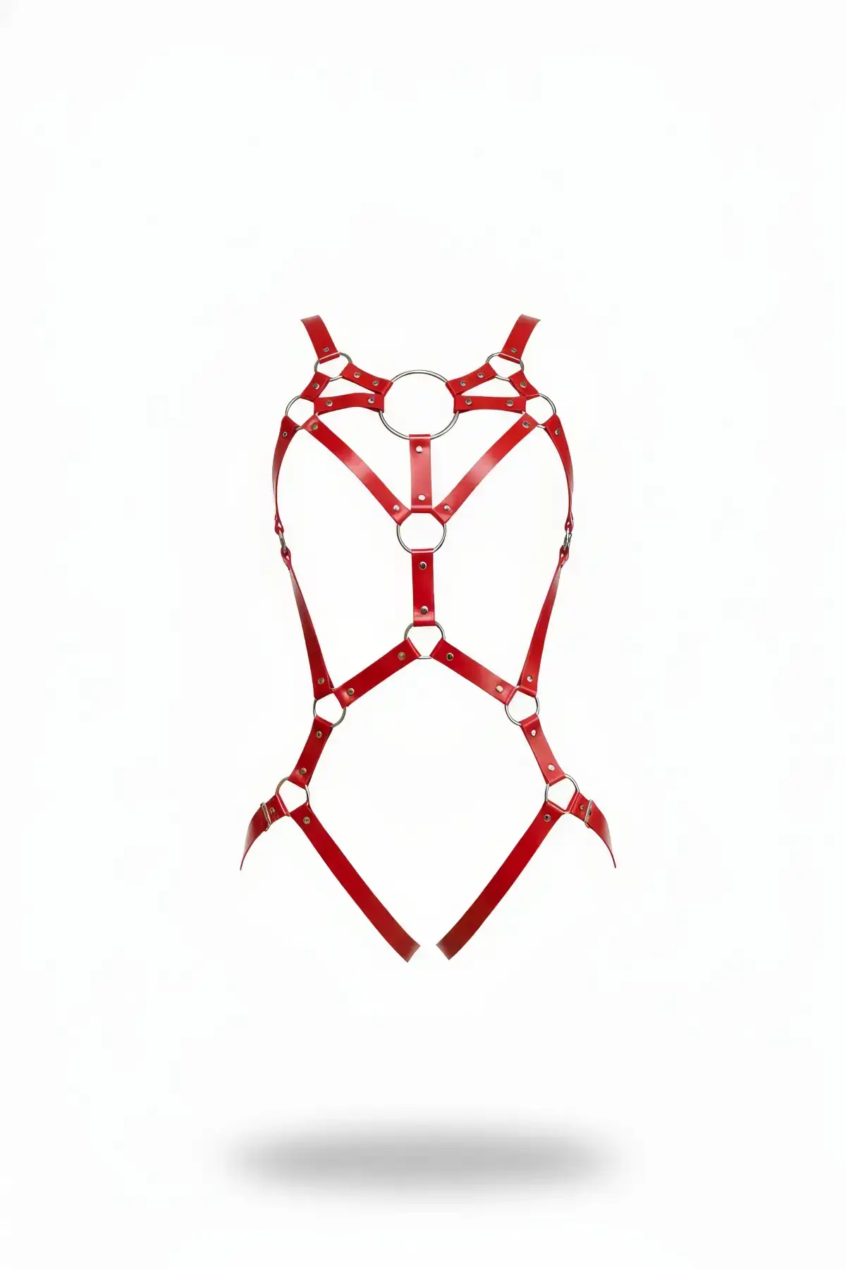 Red Body Harness Faux Leather with Ring Detail, Adjustable - SH706