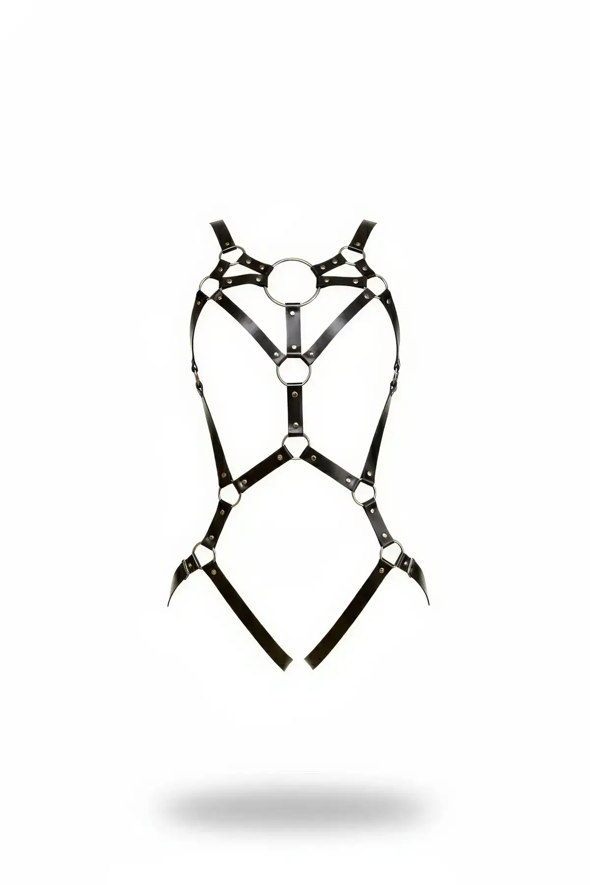 Black Body Harness Leather Body Accessory with Ring Detail - SH706