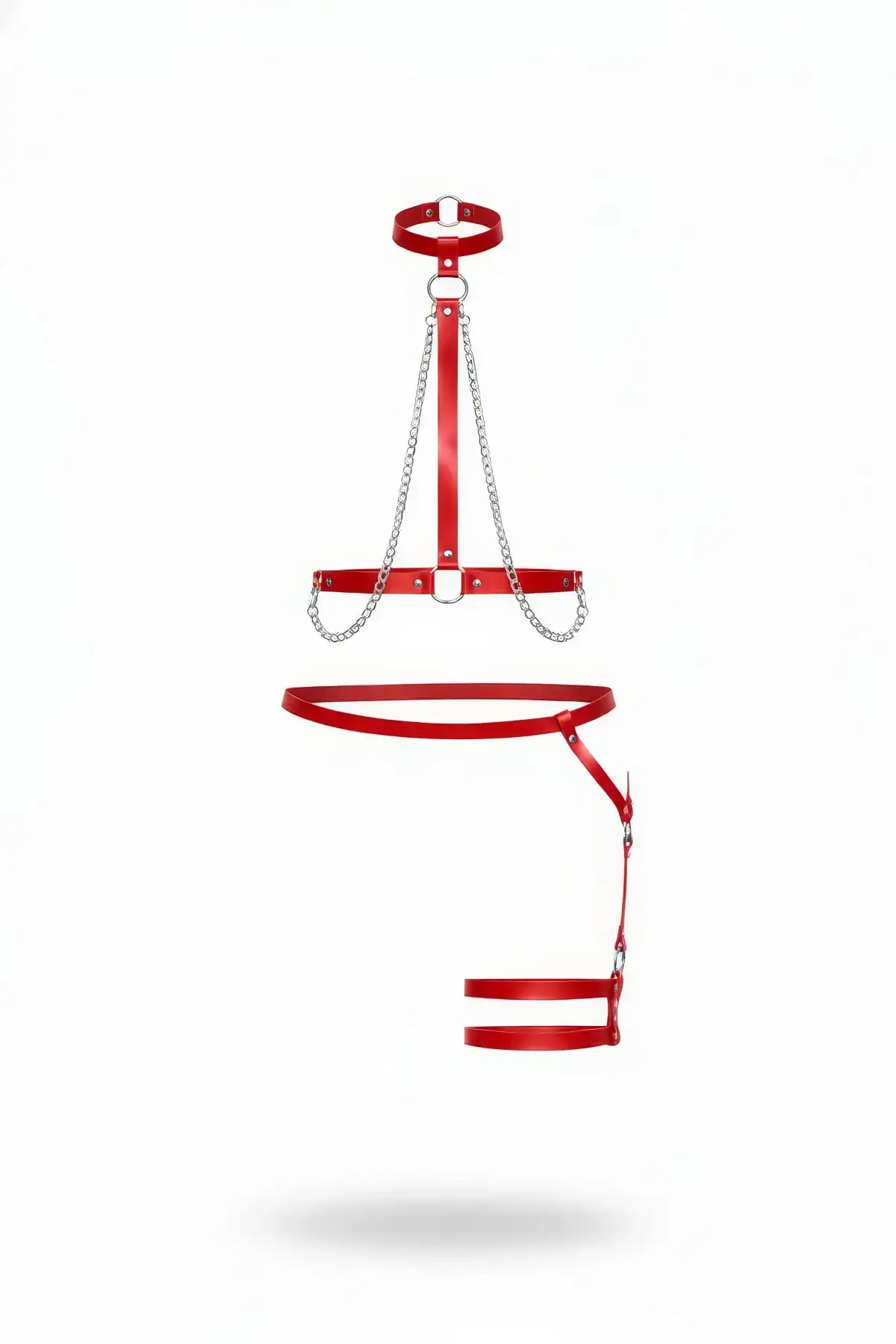 Red Harness Set Faux Leather Body Accessory with Chain Detail - SH713