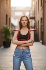 Red Women's Belt Shoulder Armor Detail Shiny Leather Accessory - SH717