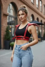 Red Women's Belt Shoulder Armor Detail Shiny Leather Accessory - SH717 - Image 5