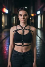 Black Women's Leather Belt with Multiple Straps and Buckle - SH728 - Image 3