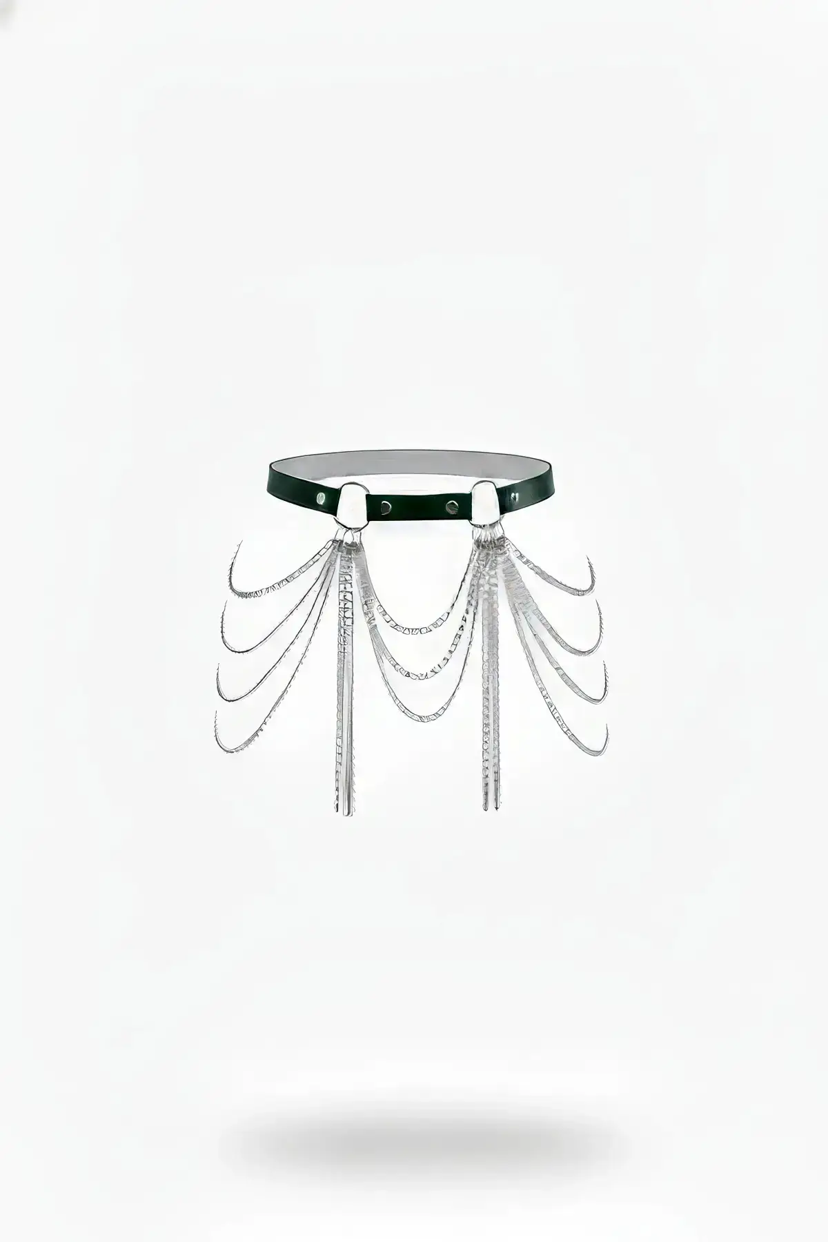 Black Women's Belt, Faux Leather, Silver Chain with Tassel - SH729