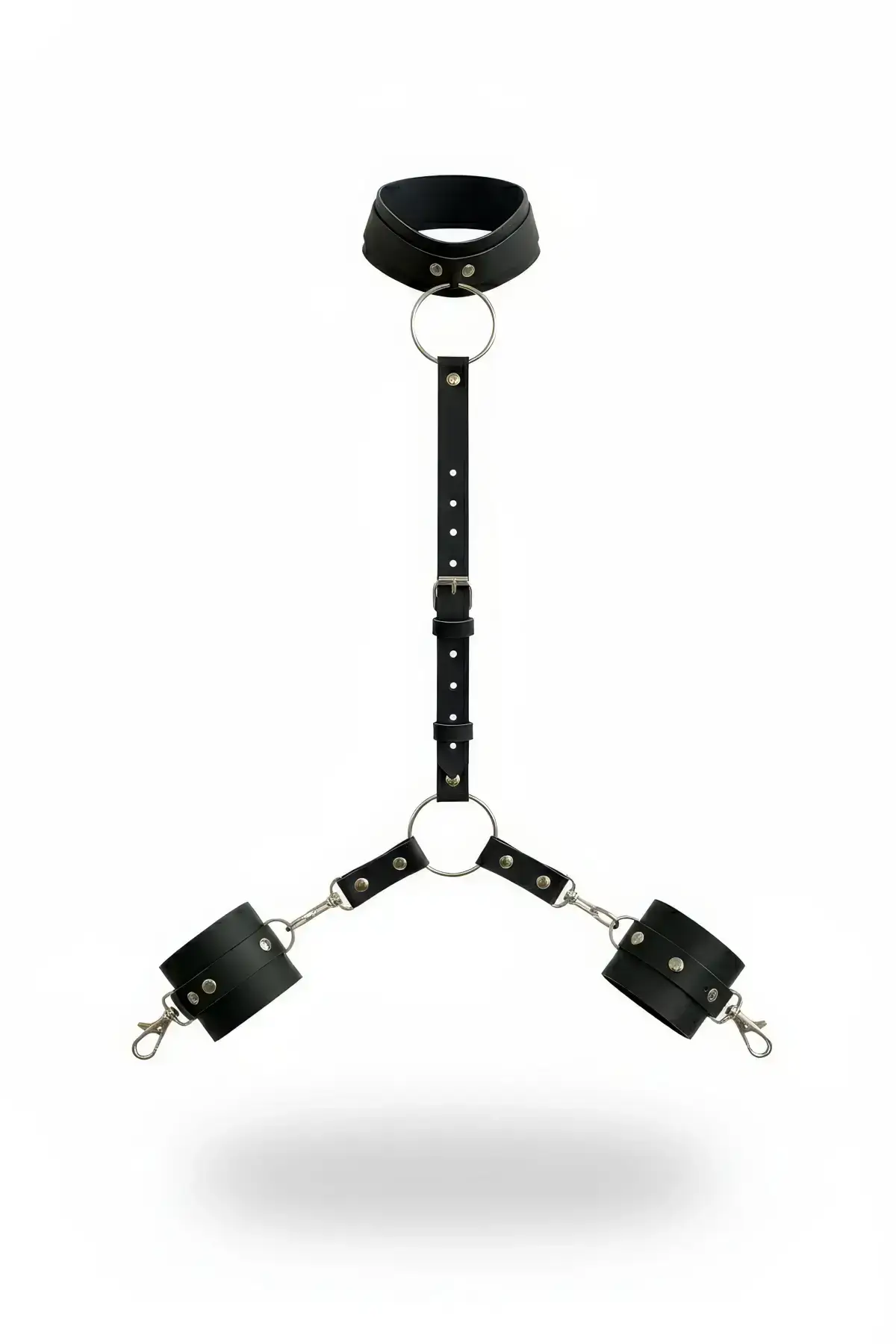 Black Whip - Handcuff Leather Collar and Wrist Cuff Set - SH743