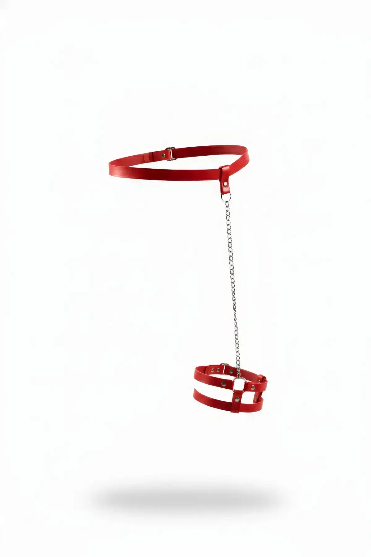 Red Garter Harness with Leather Chain Detail - SH745