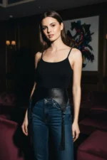 Black Women's Belt with Thick Tassels and Wide Waist - SH755 - Image 4