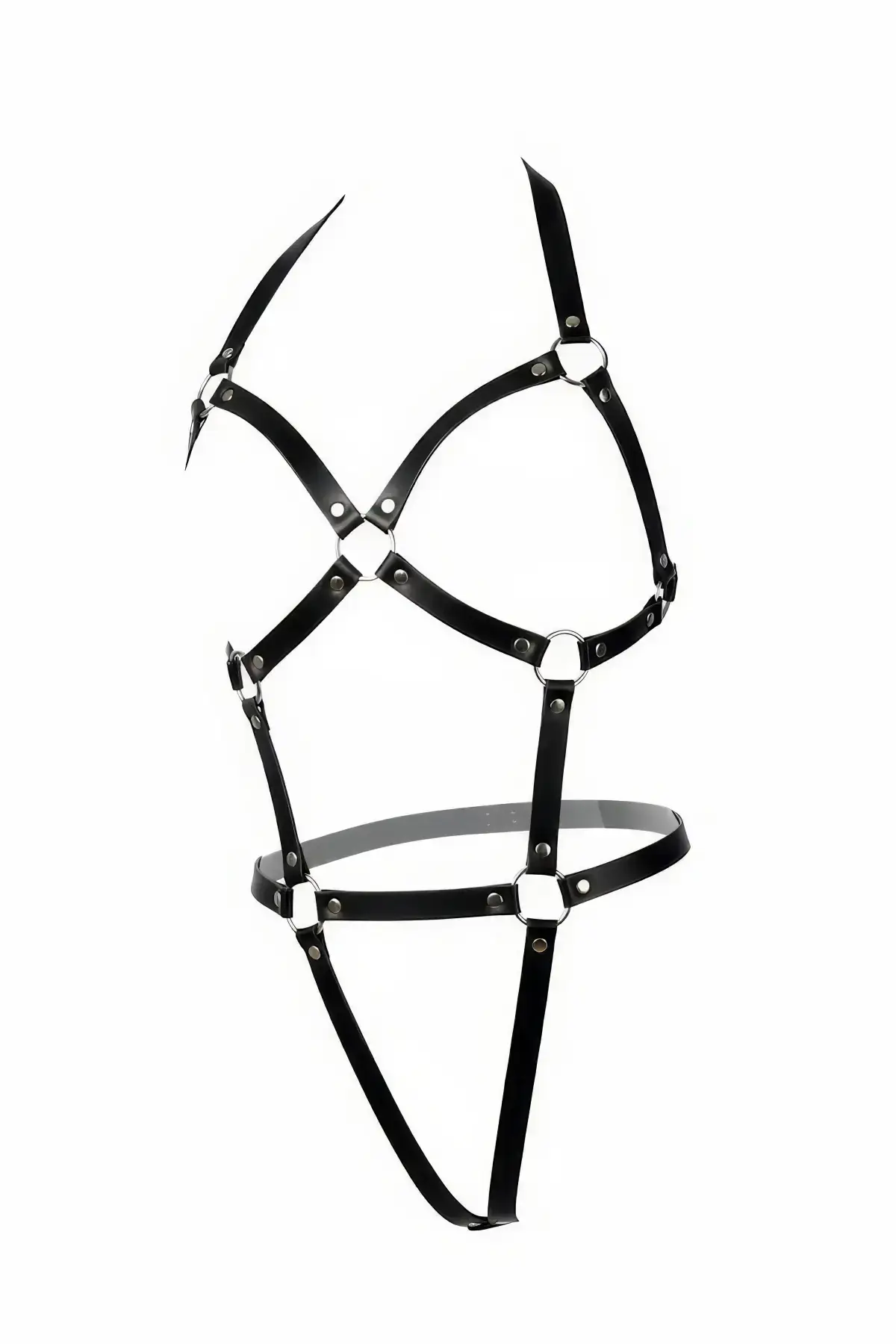 Black Body Harness Faux Leather Cross Detail Body Accessory - SH759