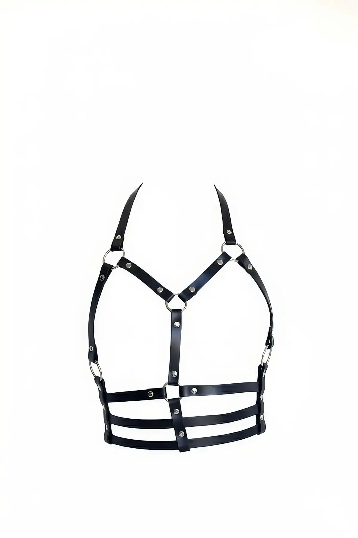 Black Women's Belt Faux Leather Body Accessory with O-Ring Detail - SH760