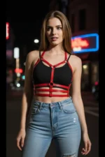 Red Women's Belt, Faux Leather, Multiple Ring Detail Body Accessory - SH760 - Image 3