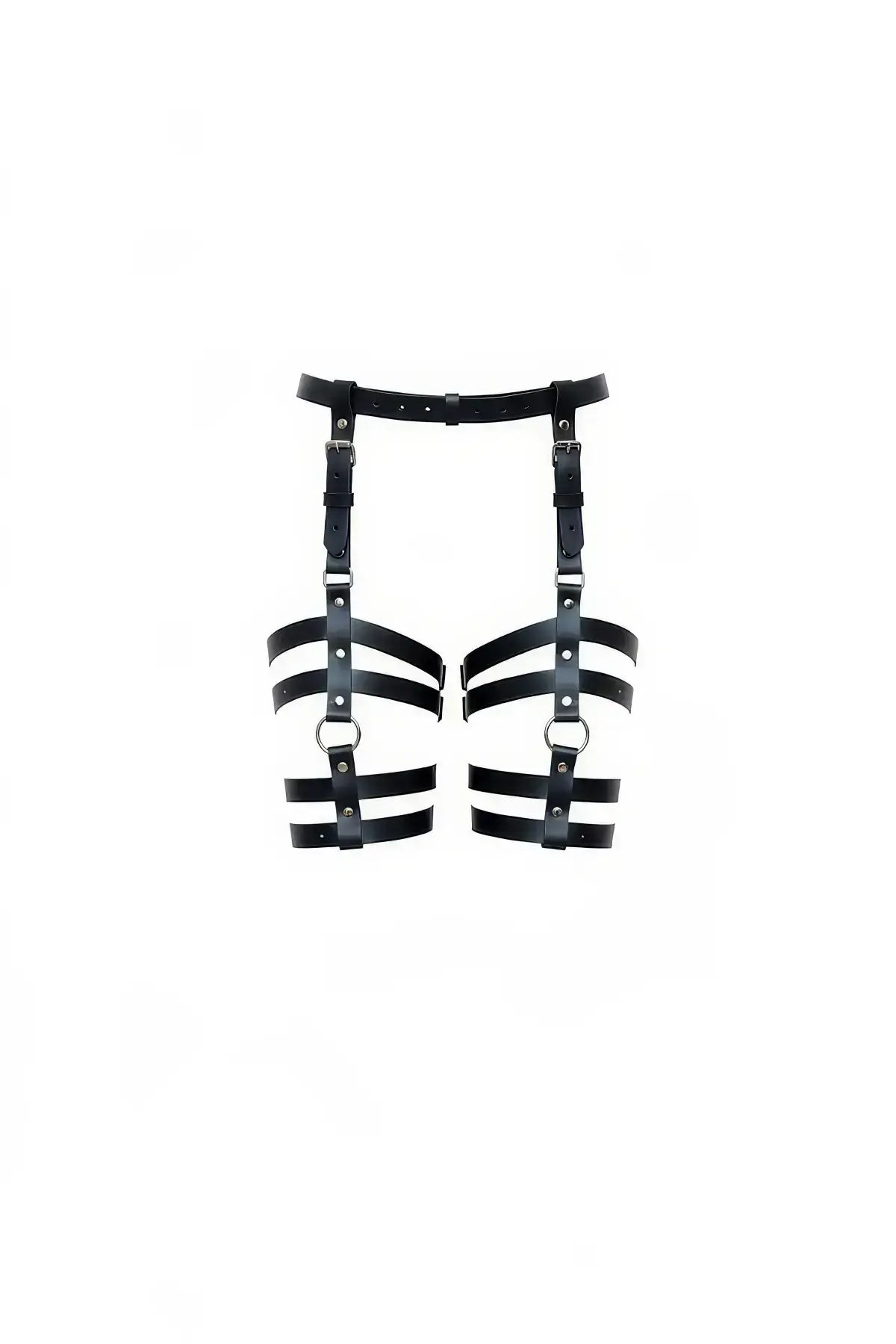 Black Garter Harness Leather Multi-Strap Waist and Leg Accessory - SH762