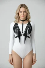 Black Women's Belt with Tassel Detail Leather Vest Accessory - SH767