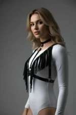 Black Women's Belt with Tassel Detail Leather Vest Accessory - SH767 - Image 2