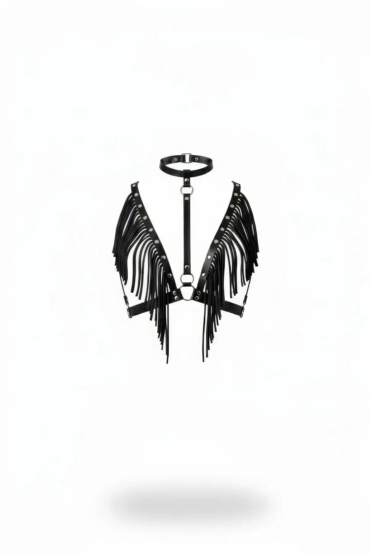 Black Women's Leather Body Accessory with Tassel Detail - SH767