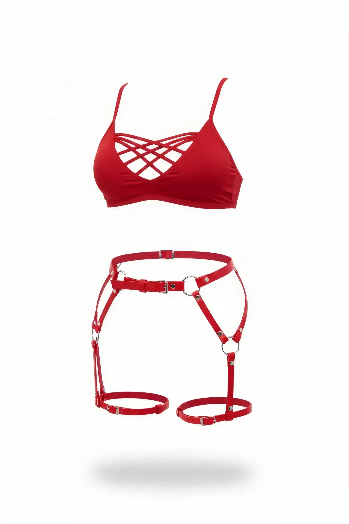 Red Garter Harness Adjustable Body Accessory with Leather Buckle - SH770