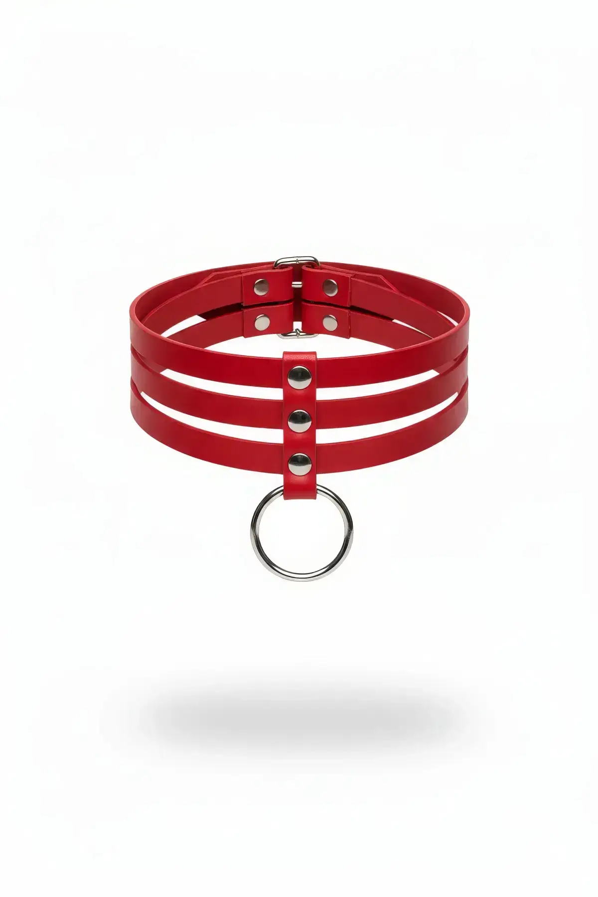 Red Choker with Three-Row Metal Ring Detail - SH777