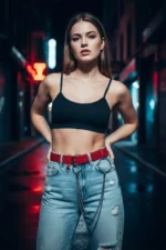 Red Women's Belt with Chain Detail and Ring Waist Accessory - SH779 - Image 2