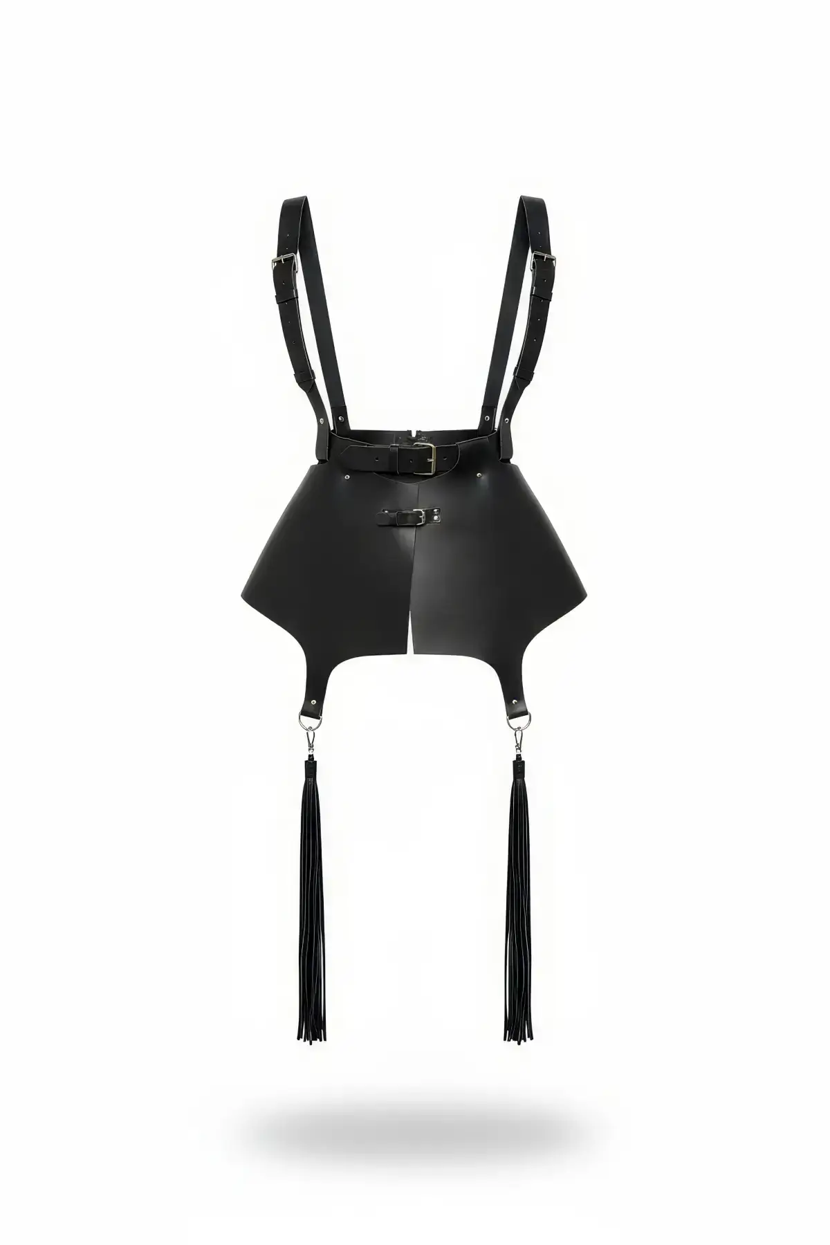 Black Skirt, Faux Leather Skirt, Skirt with Shoulder Detail, Tassel Mini Skirt - SH787