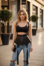 Black Women's Belt Corset Style Waist Accessory with Tassel Detail - SH787