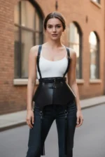 Black Women's Belt Corset Style Waist Accessory with Tassel Detail - SH787 - Image 2