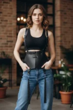 Black Women's Belt Corset Style Waist Accessory with Tassel Detail - SH787 - Image 5