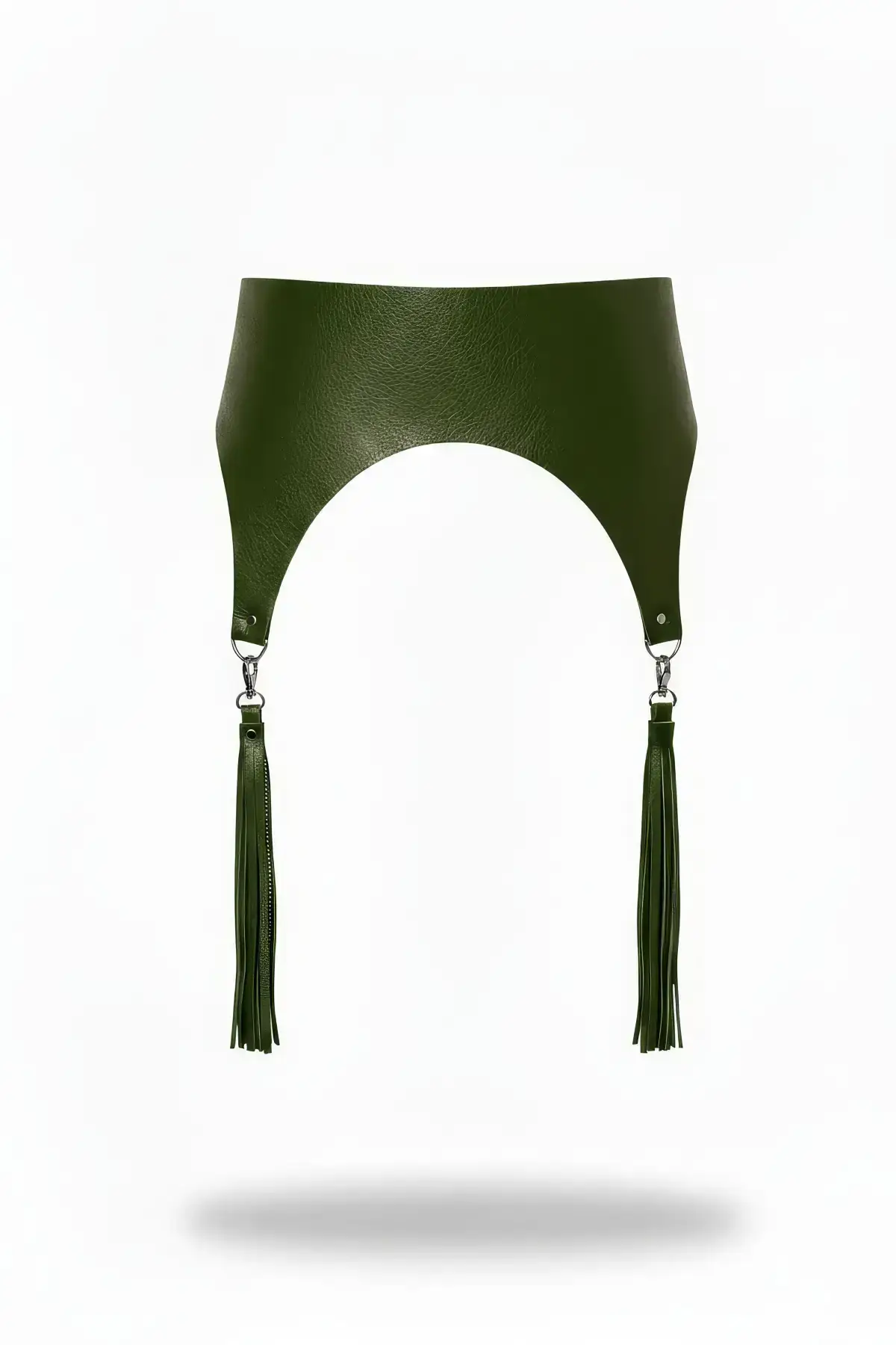 Khaki Women's Belt with Wide Faux Leather Tassel Detail - SH788