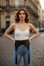 Black Women's Belt, Wide Shape, Tassel Detail, Leather - SH788