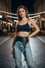 Black Women's Belt, Wide Shape, Tassel Detail, Leather - SH788 - Image 3