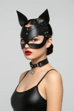 Black Mask Leather Cat Ear Costume - SH789 - Image 6