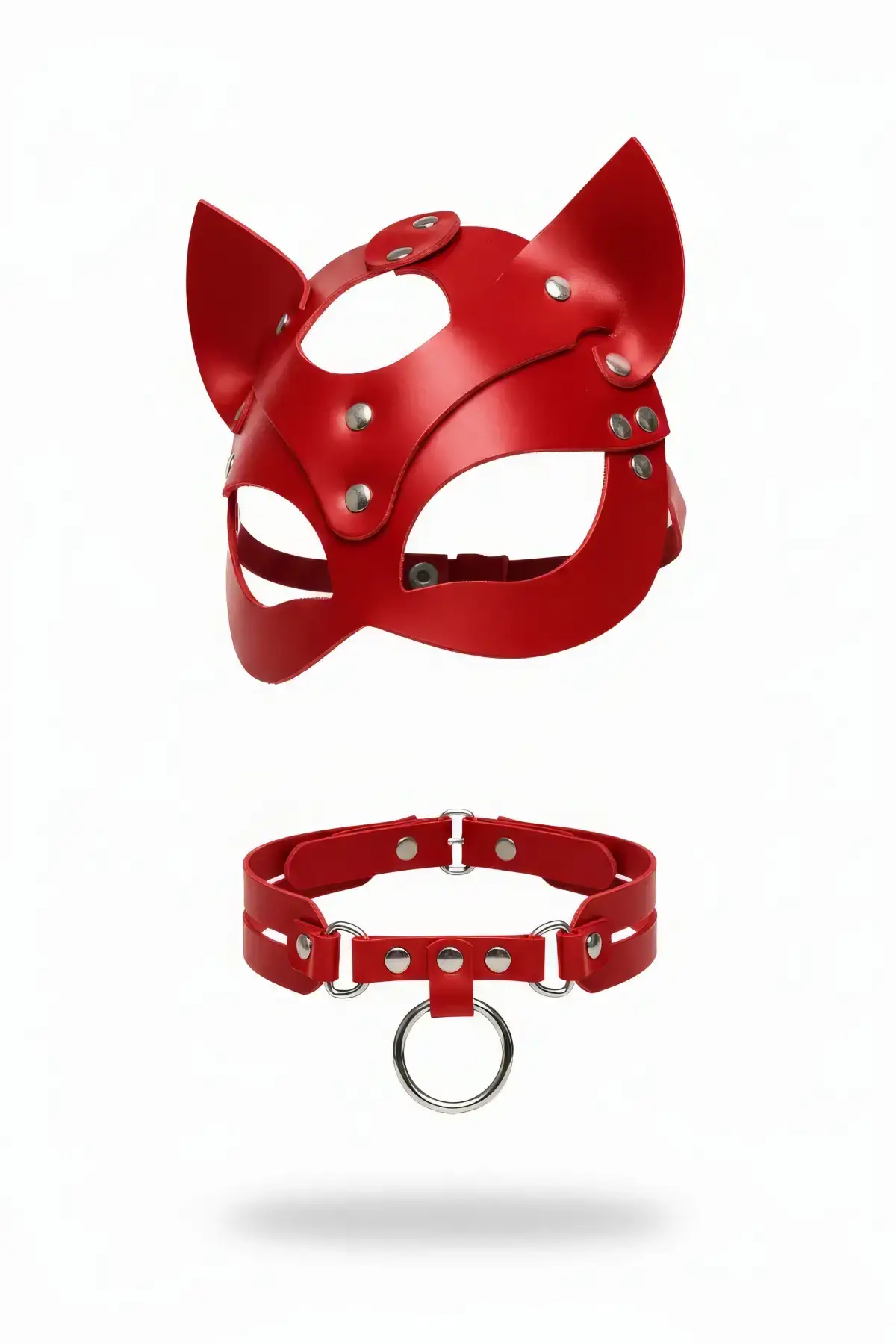 Red Mask Cat Ear Studded Faux Leather Accessory - SH789