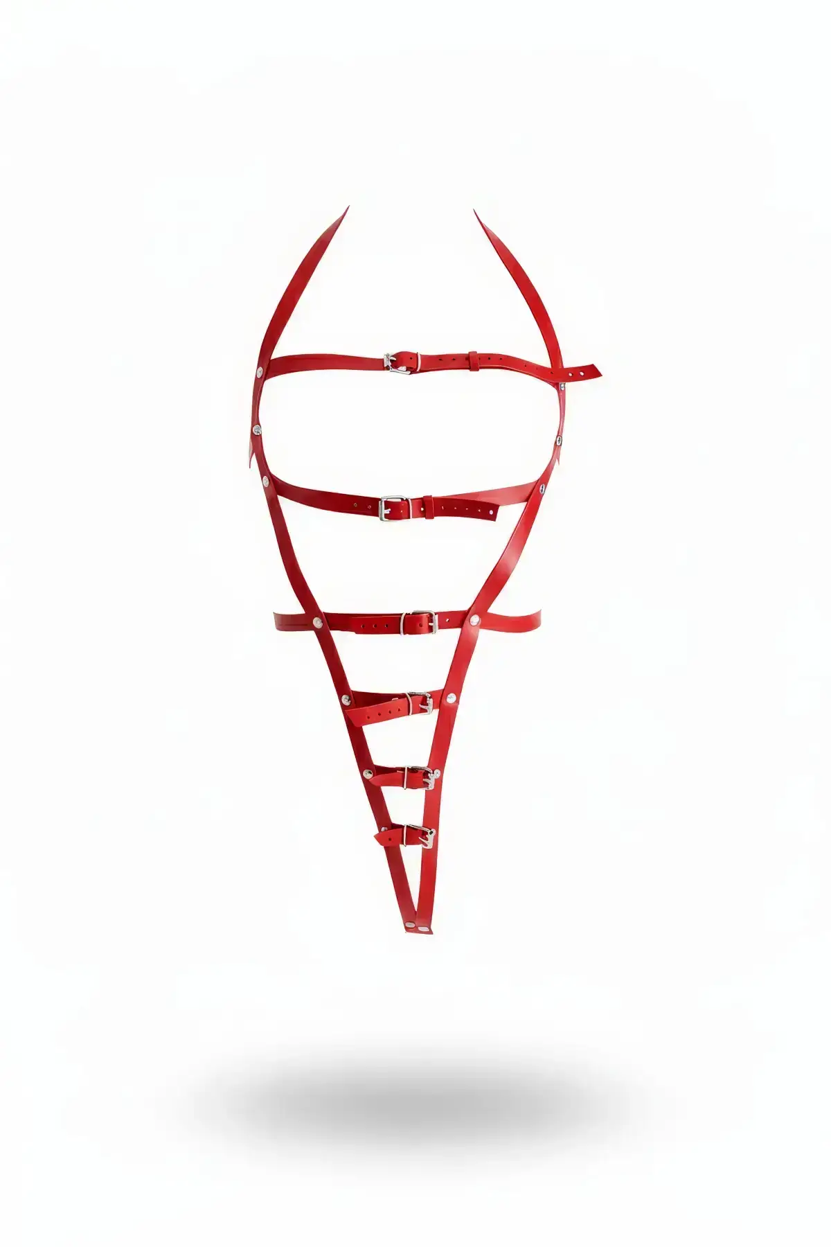 Red Leather Body Harness with Multiple Buckles - SH790