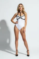 Black Chest Harness with Chain Detail Leather Collar - SH796