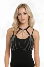 Black Chest Harness with Chain Detail Collar Accessory - SH805 - Image 3
